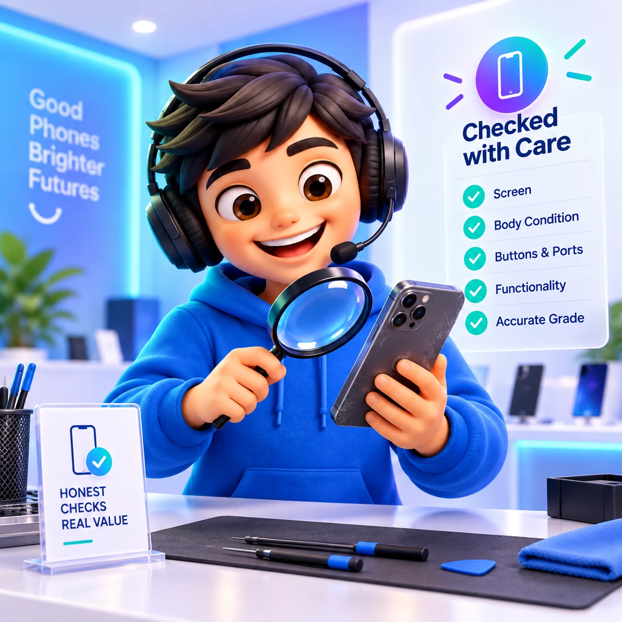 Phone condition check for a trade-in valuation