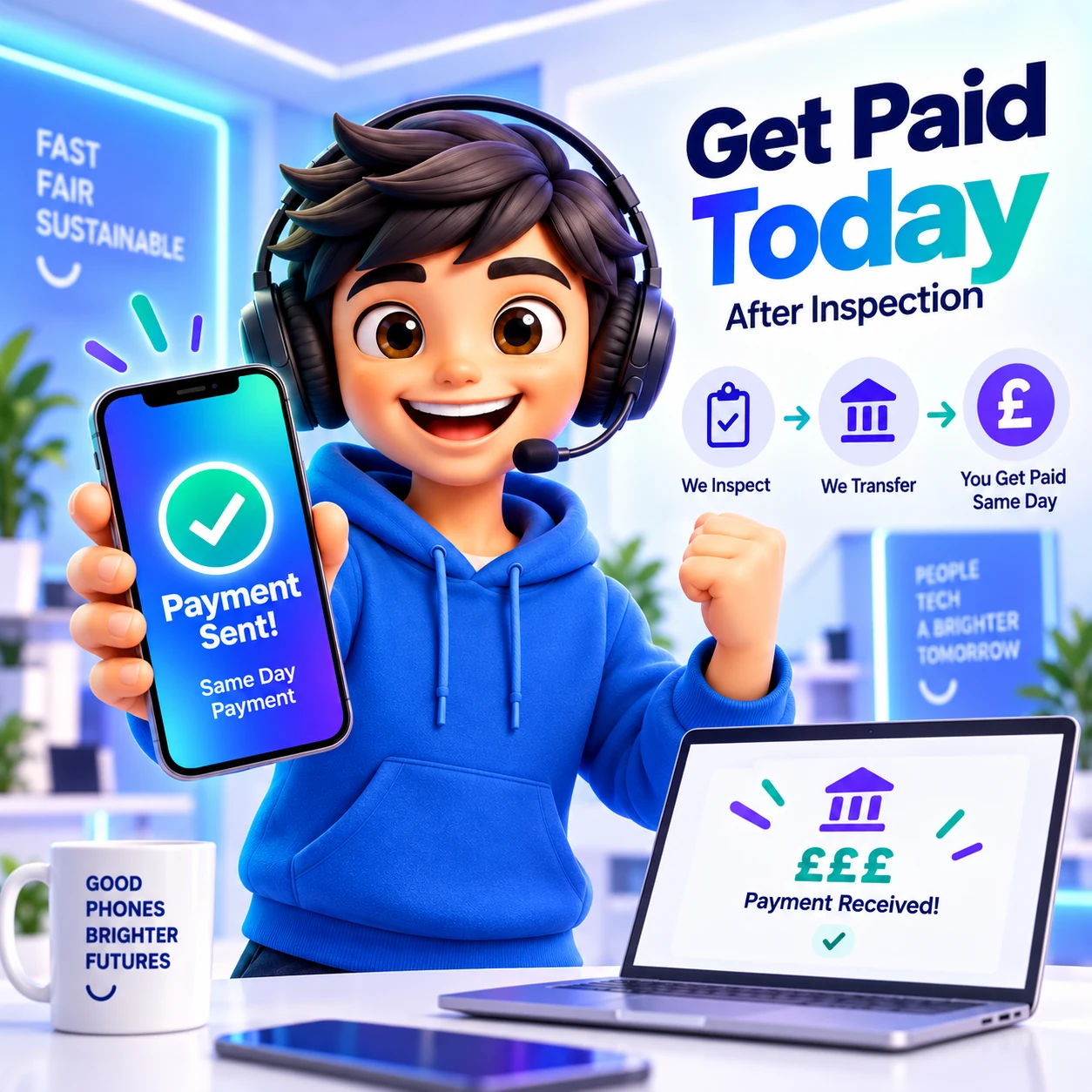Fast payment after a successful phone trade-in inspection