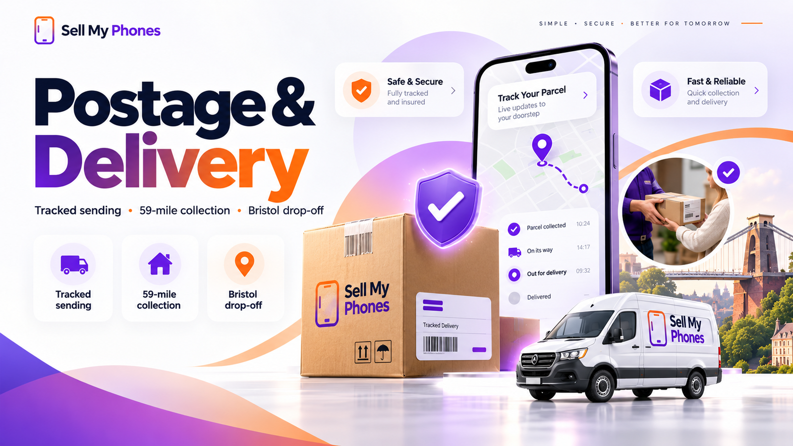 Tracked phone postage delivery and 59-mile collection service around Bristol